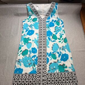 London Times White Dress with Blue & Teal Floral Print